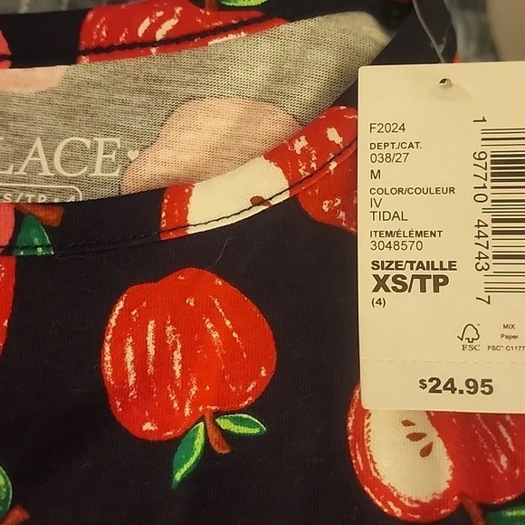 Nwt Sz 4 The Children's Place Navy Blue Apple Print Dress - Red Apples - Picture 2 of 4